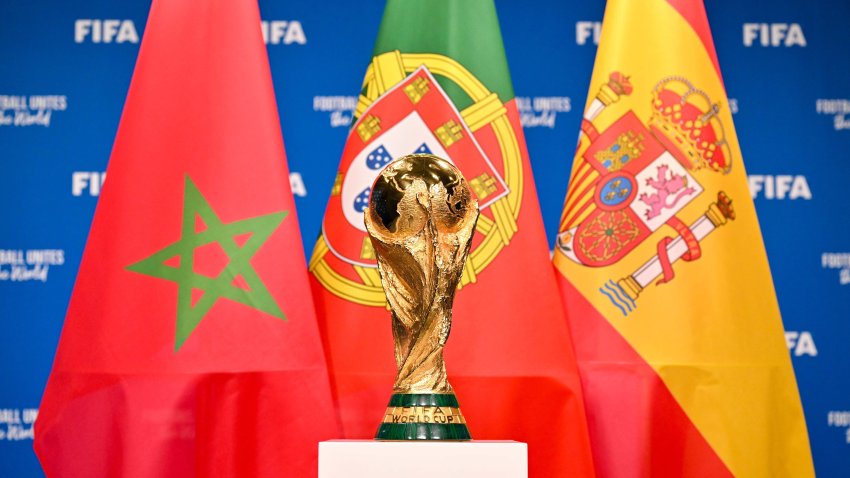 FIFA World Cup Winner's Trophy with the flags