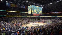 TAMPA, FL - APRIL 07: The Baylor Bears defeated the Notre Dame Fighting Irish 81-82 at Amalie Arena on April 7, 2019 in Tampa, Florida. (Photo by Evert Nelson/NCAA Photos via Getty Images)