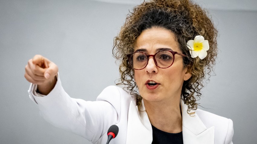 Iranian writer and activist Masih Alinejad speaks in the Groen van Prinstererzaal in the House of Representatives, The Hague, on March 17, 2023. Alinejad is an activist for human rights in Iran, concentrating especially on women’s rights and has won several awards, including the 2015 Geneva Summit for Human Rights for her work.