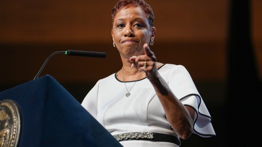 New York City Council Speaker Adrienne Adams delivers the State of the City address at the Jazz at Lincoln Center concert hall in Manhattan on Tuesday, March 4, 2025.