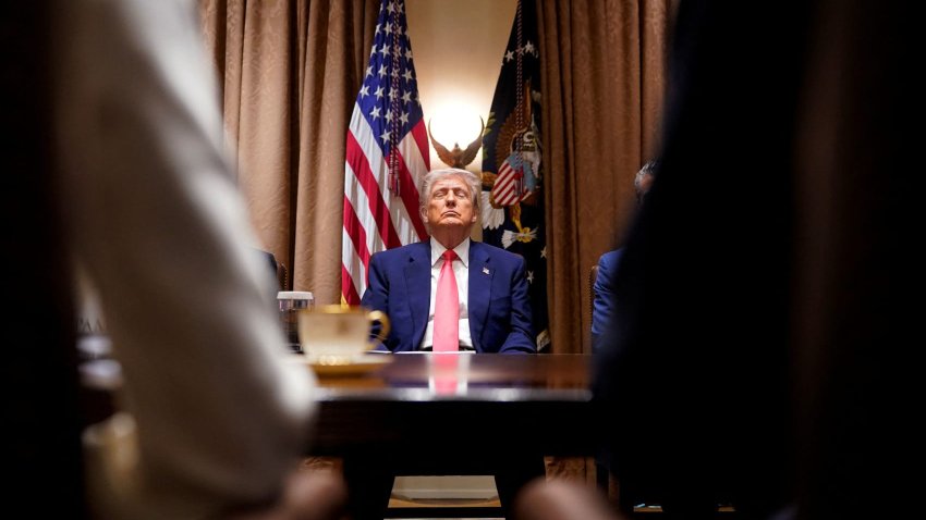 President Donald Trump attends a Cabinet meeting at the White House in Washington, April 10, 2025.