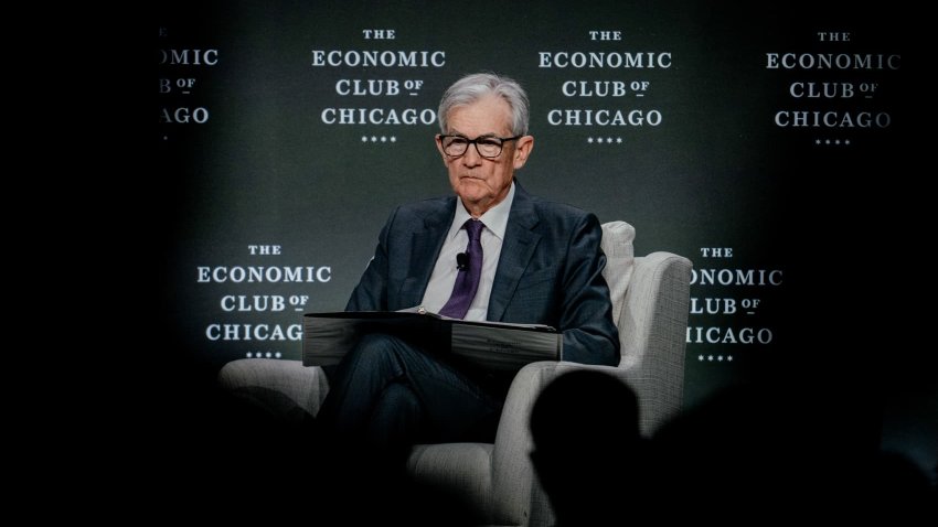 Jerome Powell, chairman of the US Federal Reserve, during an Economic Club of Chicago event in Chicago, Illinois, US, on Wednesday, April 16, 2025.