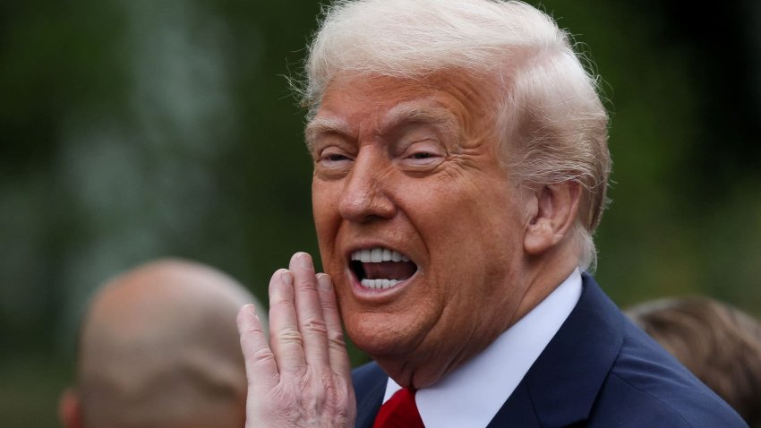 U.S. President Donald Trump speaks to the media during the annual White House Easter Egg Roll, on the South Lawn of the White House in Washington, D.C., U.S., April 21, 2025.