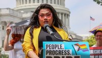 Drag performer Jiggly Caliente speaks during a press conference advocating for LGBTQ+ rights on Capitol Hill on June 25, 2024 in Washington, DC. (Photo by Jemal Countess/Getty Images for MoveOn)