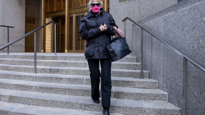 Nadine Menendez, wife of former Senator Robert Menendez, exits federal court in New York, US, on Thursday, March 27, 2025. Nadine Menendez has pleaded not guilty to charges she participated in the bribery scheme that resulted in the conviction of her husband, former US Senator Robert Menendez. Photographer: