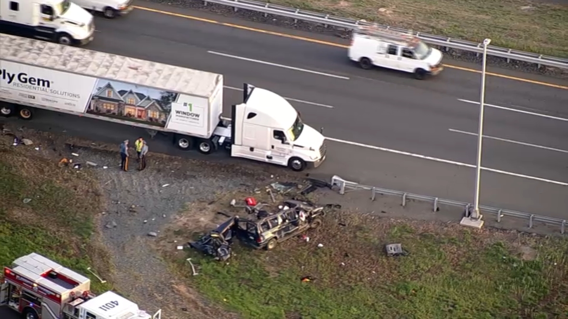 Lethal truck crash alongside New Jersey Turnpike extension leaves van mangled on median Lethal truck crash alongside New Jersey Turnpike extension leaves van mangled on median
