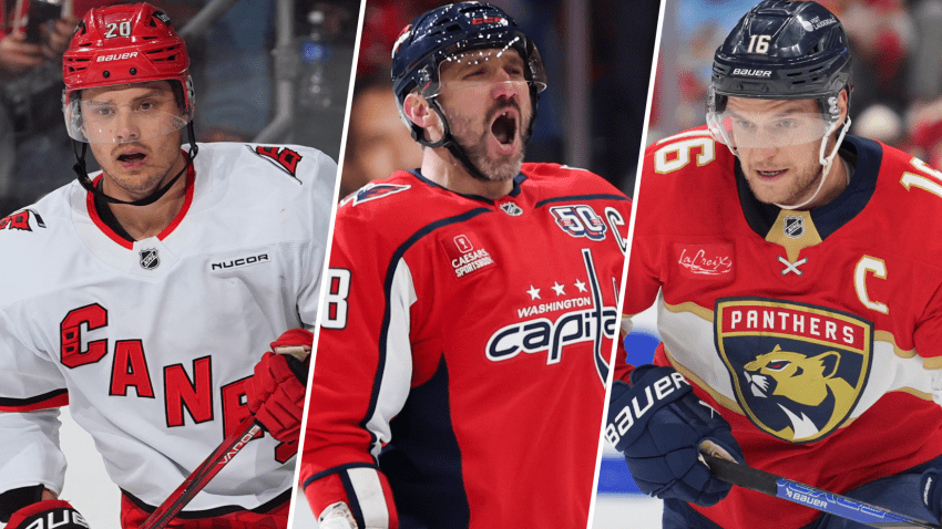 Sebastian Aho, Alex Ovechkin and Aleksander Barkov