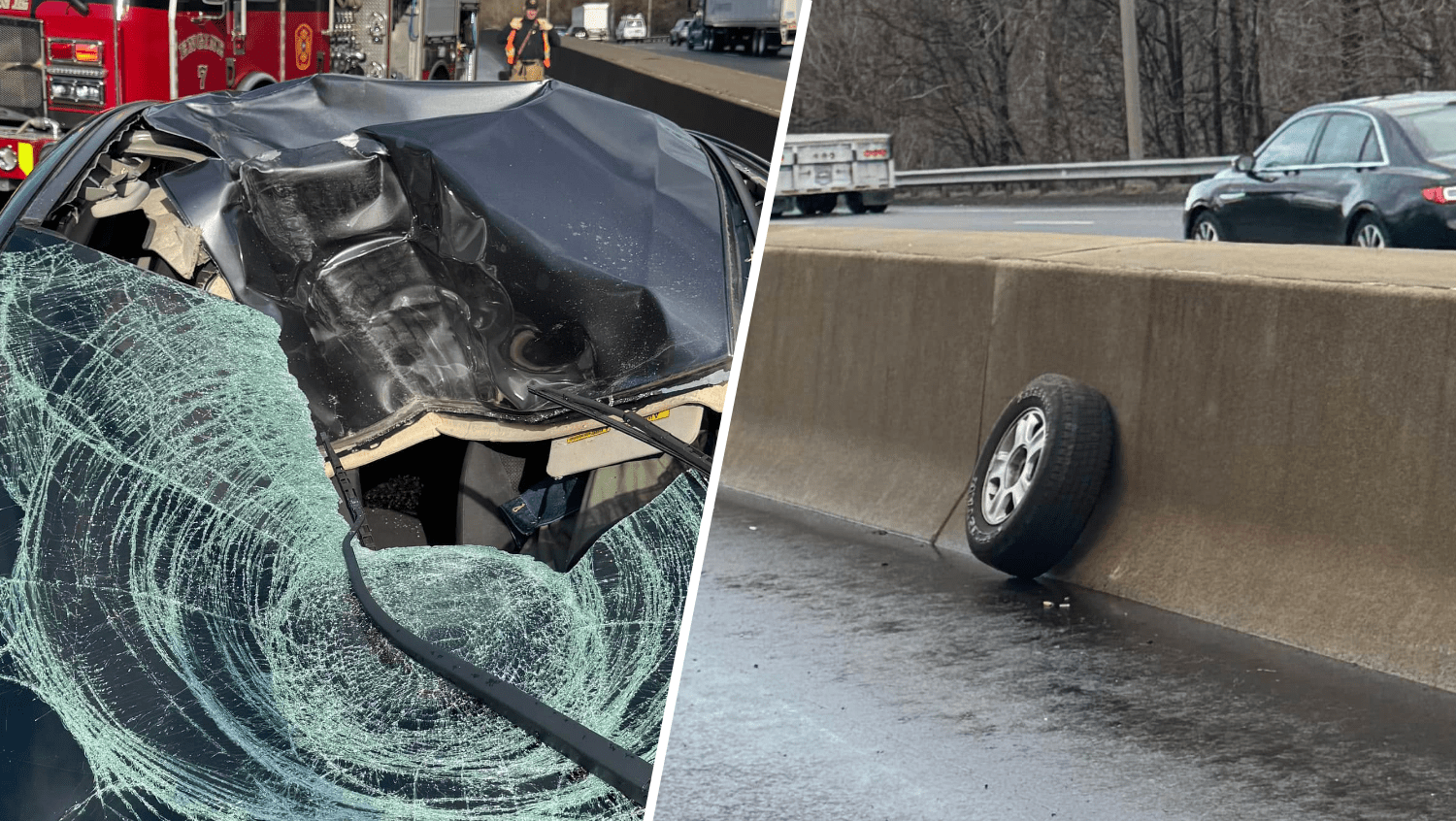 Stray tire slams into automobile on I-95 in Milford, Conn.