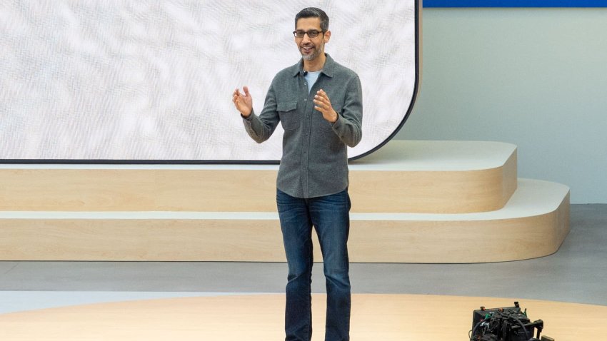 Google CEO Sundar Pichai speaks at the Google I/O developer conference. 