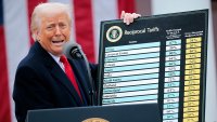U.S. President Donald Trump holds up a chart while speaking during a “Make America Wealthy Again” trade announcement on April 2, 2025 in Washington, DC.