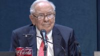 Warren Buffett speaks during the Berkshire Hathaway Annual Shareholders Meeting in Omaha, Nebraska on May 3, 2025.