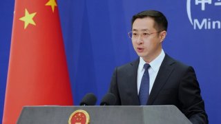 File: Lin Jian, new spokesman for China’s Foreign Ministry, attends a regular press conference on March 18, 2024 in Beijing, China.