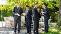 U.S. Secretary of the Treasury Scott Bessent, China’s Vice Minister of Finance Liao Min, U.S. Trade Representative Jamieson Greer, and China’s International Trade Representative and Vice Minister of Commerce Li Chenggang, meet on the day of a bilateral meeting between the U.S. and China, in Geneva, Switzerland, May 11, 2025.