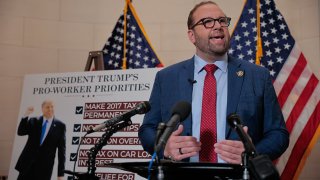 House Ways and Means Committee Chairman Jason Smith (R-MO) holds a news conference before a markup hearing in the Longworth House Building on Capitol Hill on May 13, 2025 in Washington, DC.