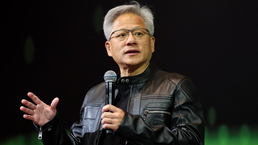 Jensen Huang, co-founder and CEO of Nvidia Corp., speaks during a news conference in Taipei on May 21, 2025.