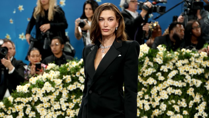Hailey Bieber attending the 2025 Met Gala in New York City.