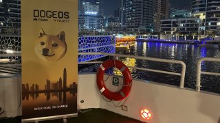 A yacht party hosted by DogeOS during the Token2049 Dubai conference week. Dubai, United Arab Emirates, May 1, 2025