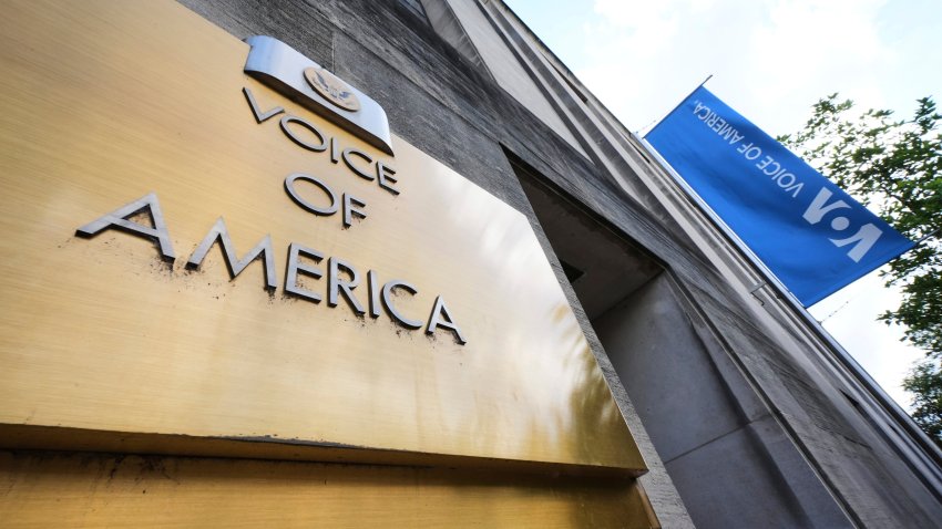 FILE – This is the Voice of America building in Washington, May 5, 2025. (AP Photo/Gene J. Puskar)