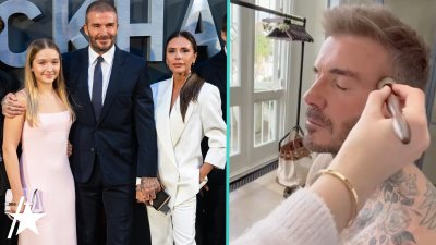 Harper Beckham gives dad David Beckham a makeover as mom Victoria Beckham explains each step