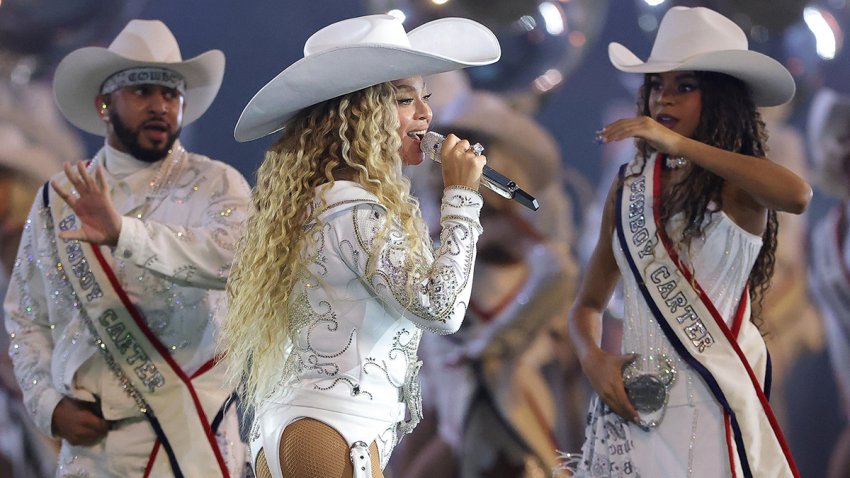 FILE - Beyoncé performs with daughter Blue Ivy during the halftime show for the game between the Baltimore Ravens and the Houston Texans at NRG Stadium on Dec. 25, 2024 in Houston, Texas.