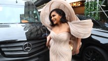NEW YORK, NY - MAY 6: Mindy Kaling departs from the Pierre Hotel to head to the star-studded Met Gala in New York, United States on May 06, 2024. (Photo by Eren Abdullahogullari/Anadolu via Getty Images)