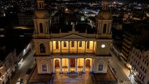 This aerial view shows the cathedral of Chiclayo in northern Peru on May 8, 2025. US-born pontiff Robert Francis Prevost, elected Pope on May 8, became a Peruvian national in 2015 and devoted more than 20 years as a missionary in Peru. (Photo by ERNESTO BENAVIDES / AFP) (Photo by ERNESTO BENAVIDES/AFP via Getty Images)