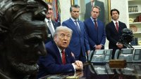 President Donald Trump speaks in the Oval Office of the White House May 23, 2025.