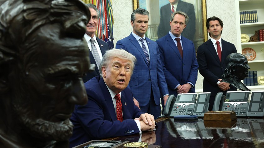 President Donald Trump speaks in the Oval Office of the White House May 23, 2025.