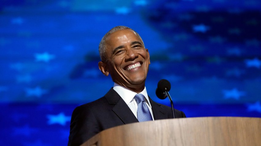 Former President Barack Obama speaks during the second day of the Democratic National Convention at the United Center on Aug 20.