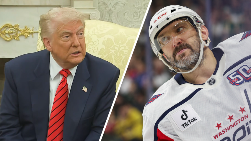 Split screen with Donald Trump and Alex Ovechkin