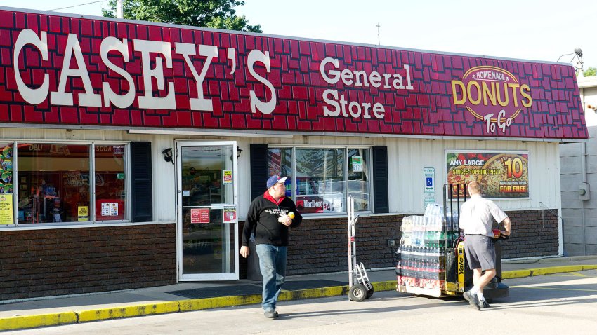 A customer exits a Casey’s General Store in Atkinson, Illinois.