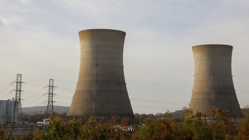 Cooling towers at the Three Mile Island nuclear power plant in Middletown, Pennsylvania, Oct. 30, 2024.