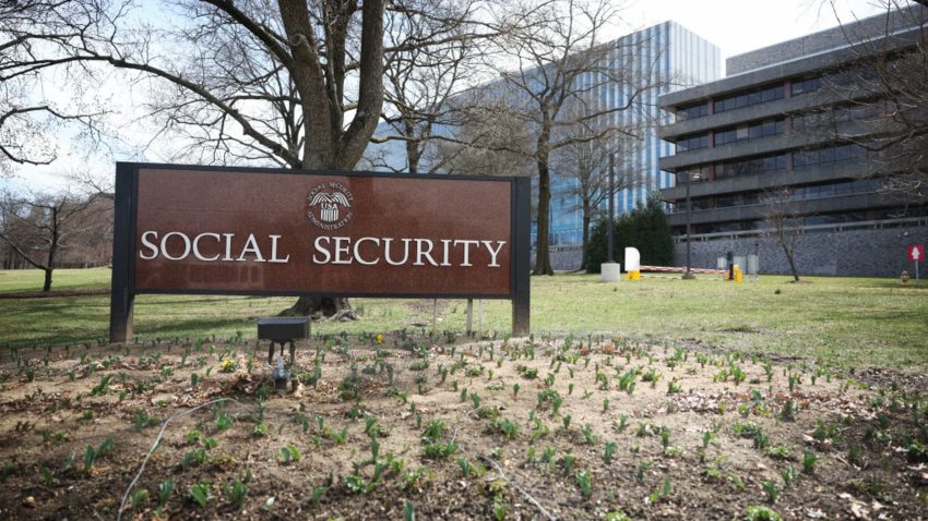 A sign in front of the entrance of the Security Administration’s main campus on March 19, 2025 in Woodlawn, Maryland. 