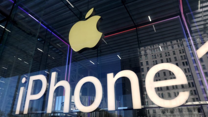 The Apple store on 5th Avenue is seen in New York on April 8, 2025. 