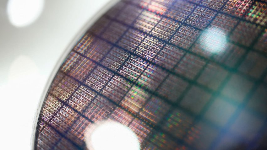 A semiconductor wafer is on display at Touch Taiwan, an annual display exhibition in Taipei, Taiwan, on April 16, 2025.