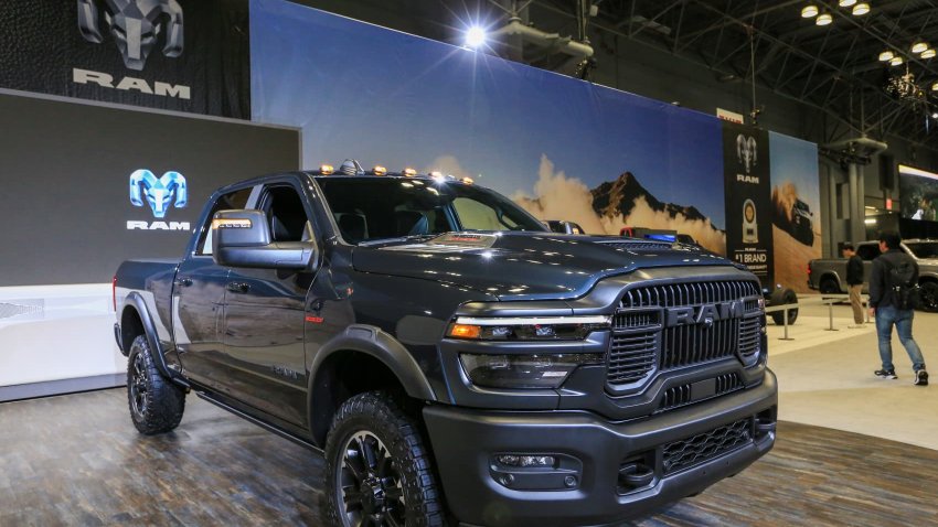 Dodge Ram display is seen at the New York International Auto Show on April 16, 2025.