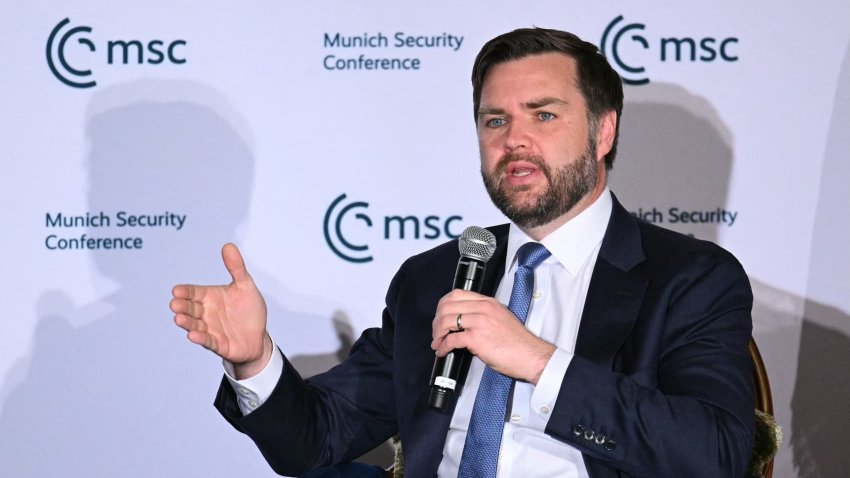 US Vice President JD Vance speaks during a discussion at the Munich Leaders meeting hosted by the Munich Security Conference at the Willard Hotel in Washington, DC, May 7, 2025.