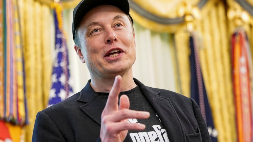 Elon Musk speaks during a press event with U.S. President Donald Trump (not pictured), at the White House in Washington, D.C., U.S., May 30, 2025.