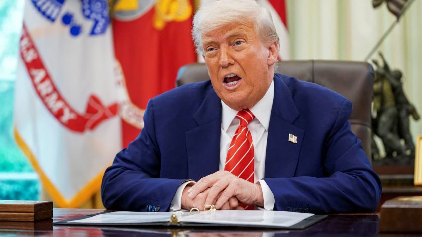 U.S. President Donald Trump speaks during a press event with Elon Musk (not pictured) in the Oval Office of the White House, in Washington, D.C., U.S., May 30, 2025.