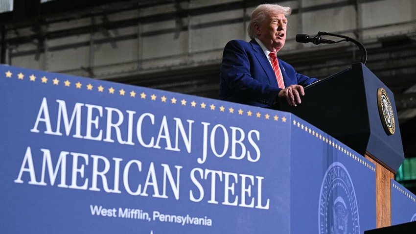 US President Donald Trump speaks during a visit to US Steel – Irvin Works in West Mifflin, Pennsylvania, May 30, 2025.