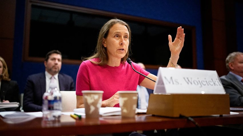 23andMe Founder and Board Member Anne Wojcicki speaks during a House Committee on Oversight and Government Reform hearing on June 10, 2025 in Washington, DC.