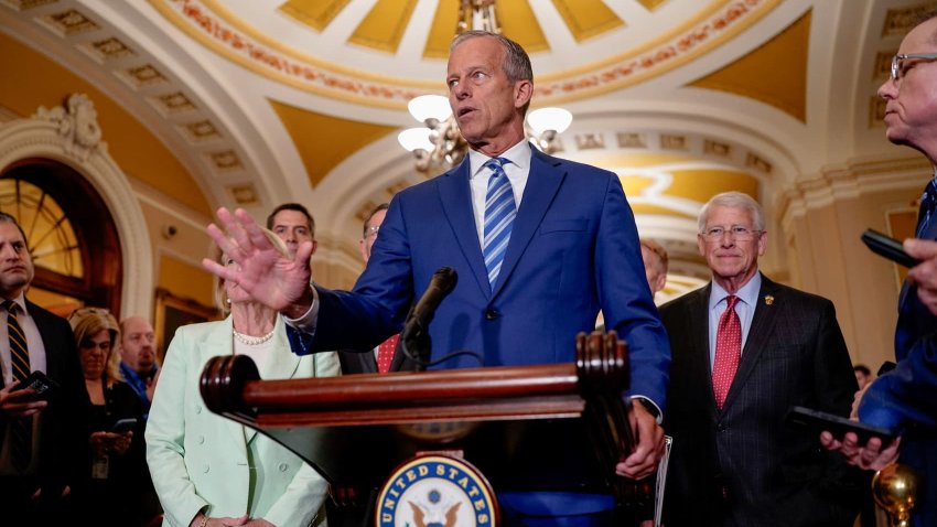 U.S. Senate Majority Leader John Thune (R-SD) speaks at a press conference following the U.S. Senate Republicans’ weekly policy luncheon on Capitol Hill in Washington, D.C., U.S., June 10, 2025.