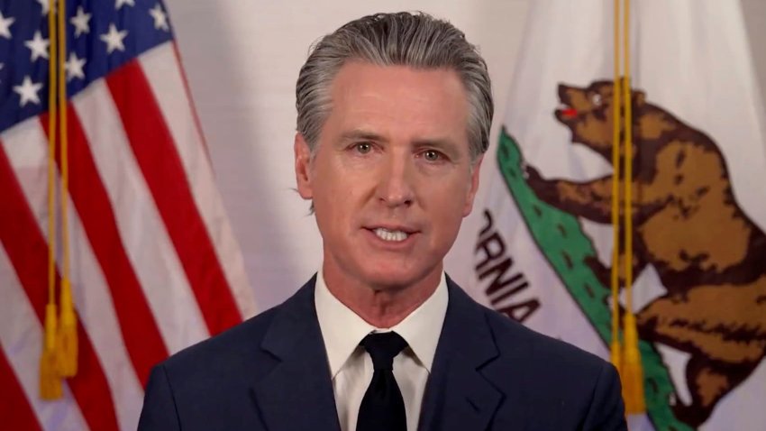 Gov. Gavin Newsom speaks during an address on Tuesday, June 10, 2025.