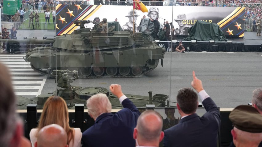 President Donald Trump and first lady Melania Trump attend a celebration of the Army’s 250th birthday on the National Mall in Washington, D.C., U.S., June, 14, 2025.