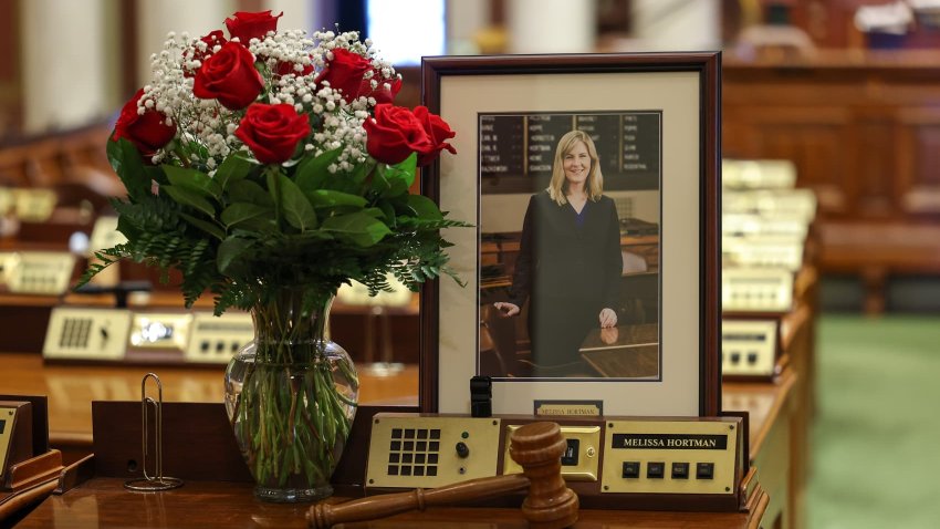 A memorial is seen on the desk of DFL State Rep. Melissa Hortman in the House chambers at the Minnesota State Capitol on June 16, 2025 in St. Paul, Minnesota.