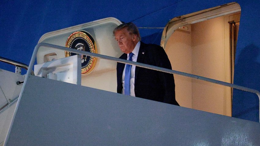 U.S. President Donald Trump steps off of Air Force One after arriving back at Joint Base Andrews on June 17, 2025 on Joint Base Andrews, Maryland. Trump said he left the G7 Leaders’ Summit a day early to return to Washington to try to deal with the conflict between Israel and Iran.