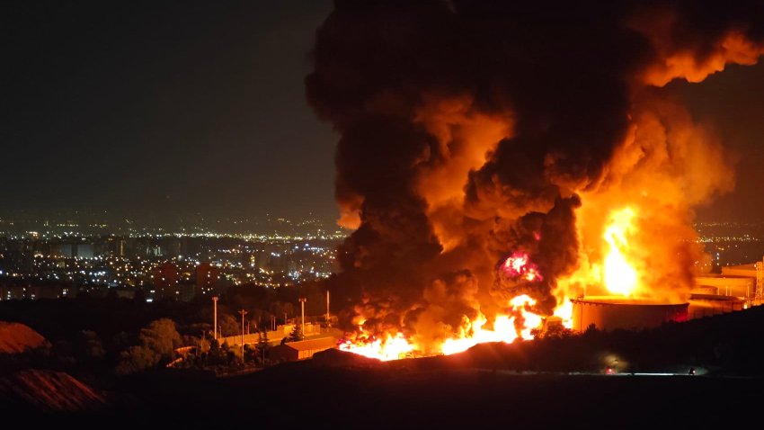 TEHRAN, IRAN – JUNE 15: Fire and smoke rise into the sky after an Israeli attack on the Shahran oil depot on June 15, 2025 in Tehran, Iran. Iran’s foreign minister said the country would respond “decisively and proportionally” to a wave of attacks that Israel launched beginning in the early hours of June 13. The attacks targeted multiple military, scientific and residential locations, as well as senior government officials. (Photo by Stringer/Getty Images)