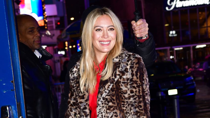 Hilary Duff arrives to ABC’s “Good Morning America” in Times Square on January 23, 2023 in New York City.