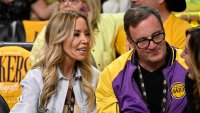 Owner Jeanie Buss of the Los Angeles Lakers and Jay Mohr prior to game one of a first round NBA basketball game between the Los Angeles Lakers and the Minnesota Timberwolves at Crypto.com Arena in Los Angeles on Saturday, April 19, 2025.
