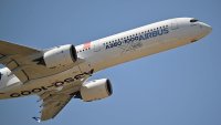 An Airbus A350-1000 passenger aircraft performs during the 55th edition of the International Paris Air Show (Salon international de l’aeronautique et de l’espace – SIAE) at the ParisLe Bourget Airport, in Le Bourget, north of Paris, France on June 18, 2025.